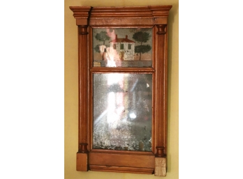 SPLIT COLUMN MIRROR with REVERSE PAINTING of HOUSE
