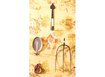WROUGHT IRON FORK, STIRRUP and (2) SCONCES