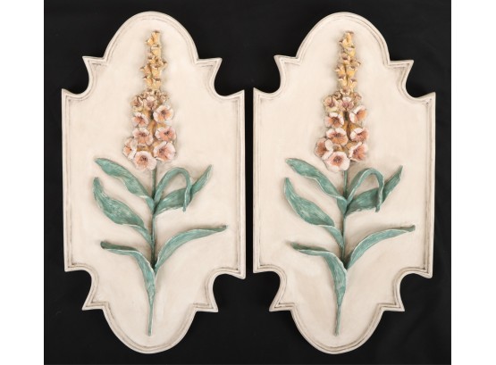 PAIR OF PAINTED PLASTER FOXGLOVE PLAQUES