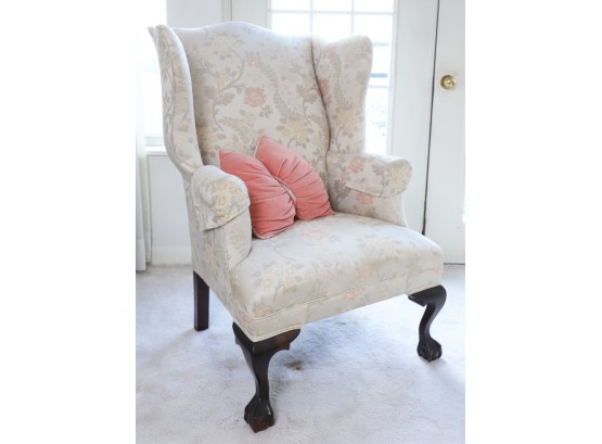 NICELY UPHOLSTERED CHIPPENDALE-STYLE EASY CHAIR