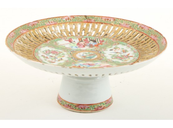 (19thc) CHINESE ROSE MEDALLION RETICULATED COMPOTE