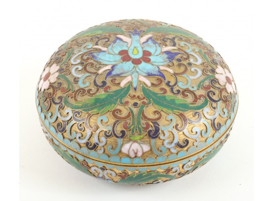FINE QUALITY ROUND CHAMPLEVE ENAMELED COVERED BOX