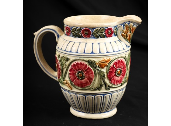 MAJOLICA PITCHER with FLORAL MOTIF