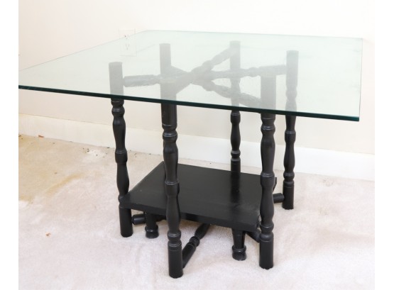 FAR EAST INDIAN INSPIRED GLASS TOP COFFEE TABLE
