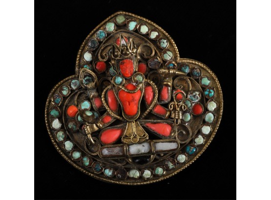 ASIAN CORAL BROOCH DEPICTING A DIETY
