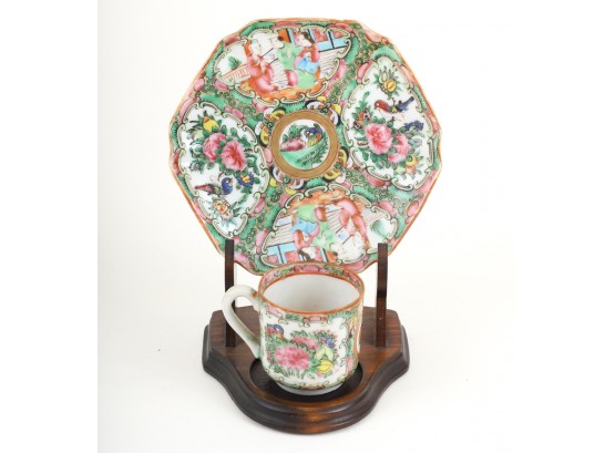 (19th c) CHINESE ROSE MEDALLION CUP & SAUCER