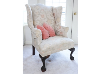 NICELY UPHOLSTERED CHIPPENDALE-STYLE EASY CHAIR