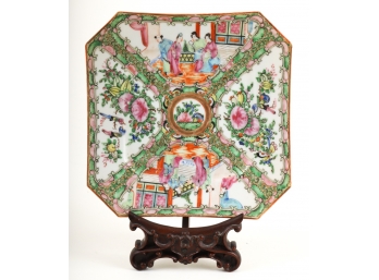 (19th c) CHINESE ROSE MEDALLION SQUARE PLATE