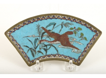 (19th c) CHINESE CLOISONNE ENAMELLED FAN-FORM TRAY