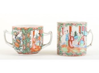 TWO (19th c) CHINESE ROSE MEDALLION MUGS