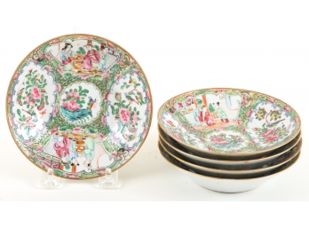 FIVE (19th c) CHINESE ROSE MEDALLION BOWLS