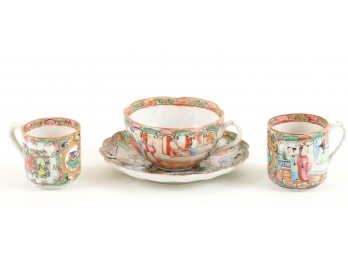(2) SMALL CHINESE ROSE MEDALLION TEA CUPS