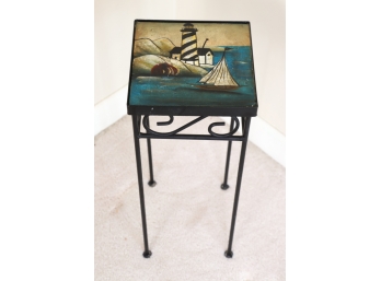 WROUGHT IRON STAND set with LIGHTHOUSE TILE