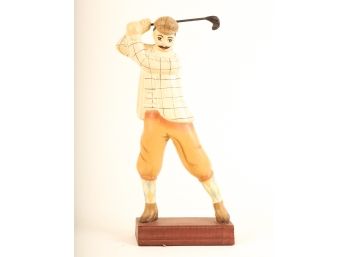 CONTEMPORARY CARVED & PAINTED WOODEN GOLFER