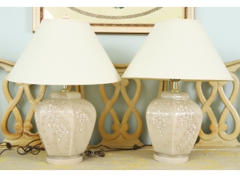 PR of GLASS TABLE LAMPS with APPLIED FLORAL MOTIFS