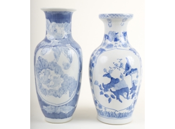 (2) (20th c) BLUE & WHITE CHINESE PORCELAIN VASES