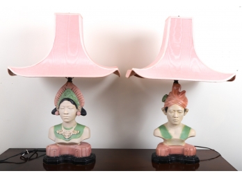 PAIR OF THAI INSPIRED VINTAGE CERAMIC TABLE LAMPS
