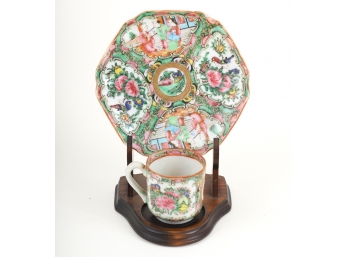 (19th c) CHINESE ROSE MEDALLION CUP & SAUCER