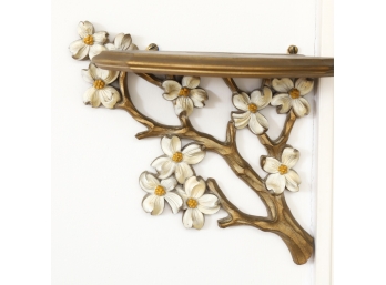 CARVED AND PAINTED WOODEN PRUNUS FORM WALL SHELF