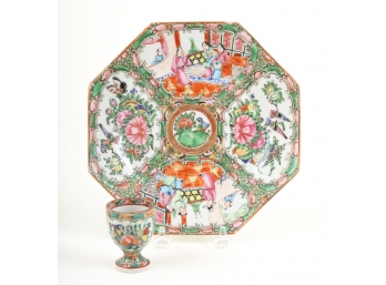 ROSE MEDALLION OCTAGONAL PLATE and EGG CUP