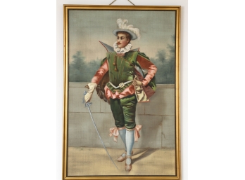 LARGE HAND PAINTED TAPESTRY OF A MUSKETEER