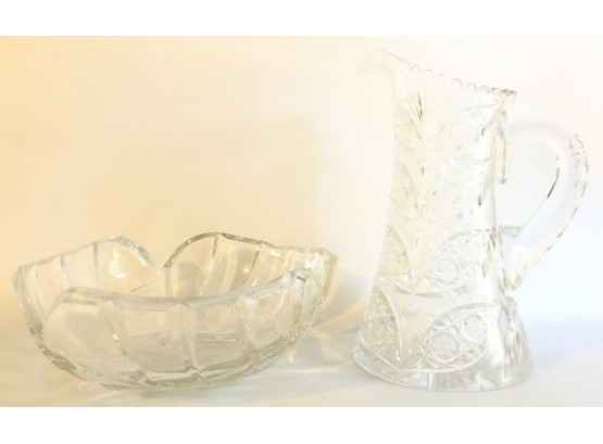 CUT GLASS PITCHER W/ MARQUIS BY WATERFORD BOWL