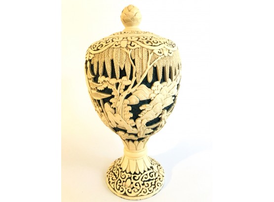 CARVED ASIAN COVERED URN