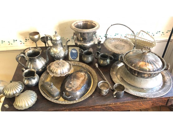 LARGE LOT SILVER PLATE AND OTHER METAL WARES