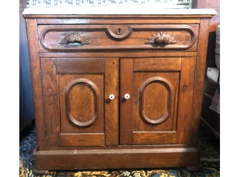 MARBLE TOP OAK COMMODE