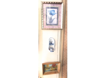 OIL ON BOARD W/ PRINT AND PORCELAIN WALL SCONCE