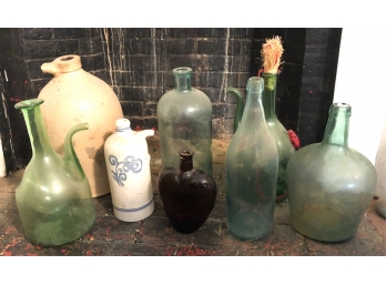 (8) PIECE GLASS BOTTLE AND CROCK LOT