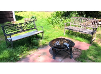 (2) OUTDOOR BENCHES W/ FIREPIT
