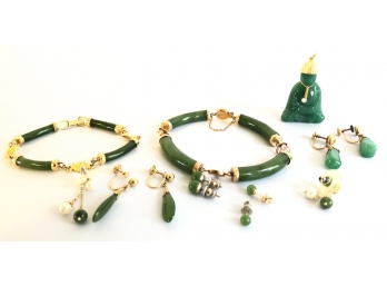 LOT JADE AND 14K GOLD JEWELRY