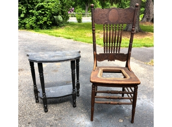 ANTIQUE OAK CHAIR W/ PAINTED STAND