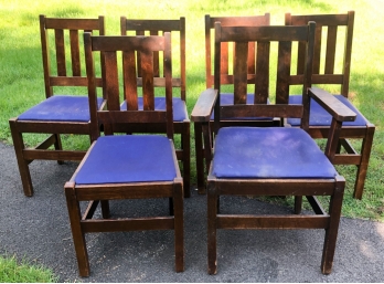 (5) MISSION OAK SIDE CHAIRS W/ (1) ARM CHAIR