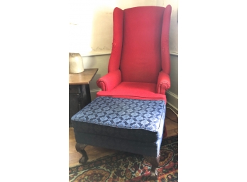 UPHOLSTERED HIGH BACK WING CHAIR W/ FOOT STOOL