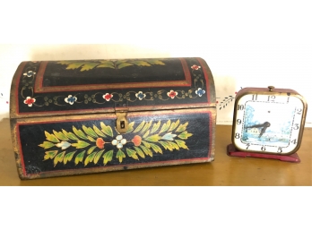 HANDPAINTED DOME TOP WOODEN BOX W/ LUX CLOCK