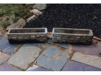 PAIR OF CAST STONE PLANTERS with RUSTIFIED SIDES