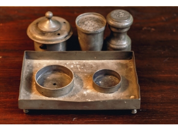 PEWTER INK STAND With TRAY, INKWELL & SANDER