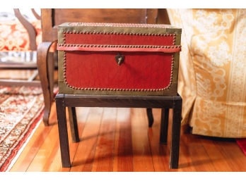 CONTEMPORARY BRASS BOUND CHEST on STAND