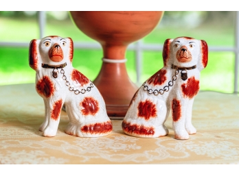 PAIR OF STAFFORDSHIRE WARE SPANIELS w/ GOLD LUSTER