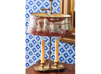 BRASS (2) LIGHT TABLE LAMP with TOLE SHADE