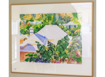 AMY EVANS SIGNED COLOR PRINT OF BERMUDA ROOFTOPS