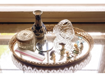 MIRRORED DRESSER TRAY With ACCOUTREMENTS ETC