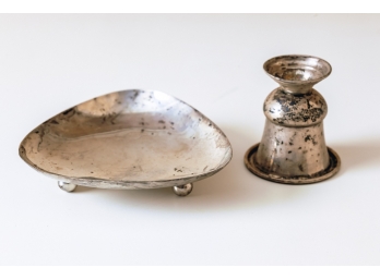 STERLING SILVER FOOTED TRAY & MINIATURE URN