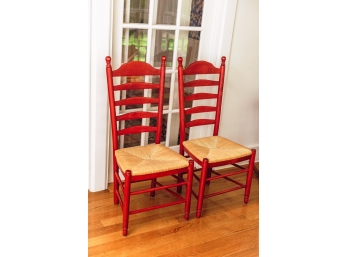 PAIR OF ITALIAN LADDER BACK RED WASH SIDE CHAIRS