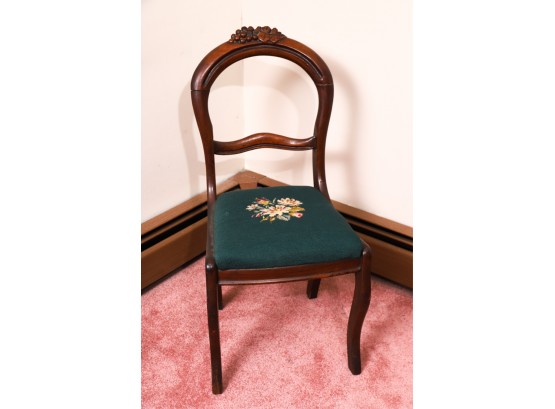 WALNUT SABRE LEG SIDE CHAIR with NEEDLEPOINT SEAT