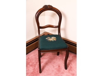 WALNUT SABRE LEG SIDE CHAIR with NEEDLEPOINT SEAT