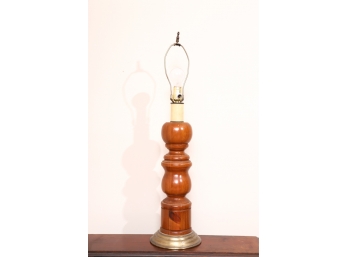 VINTAGE TABLE LAMP with TURNED WOODEN BASE
