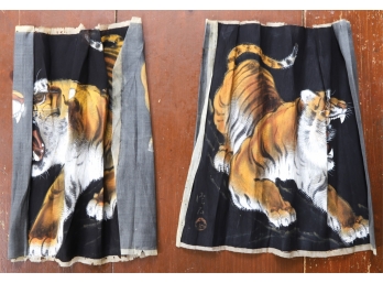 (Mid 20th c) ASIAN HAND PAINTED TIGERS on SILK signed